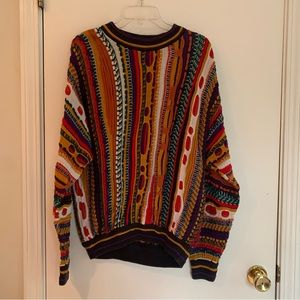 Vintage 3D biggie coogi style grandpa sweater orange black size large